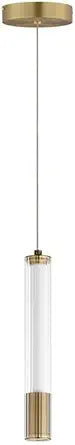 ET2 Lighting Cortex 1.5 Inch Natural Aged Brass Single Pendant | Modern Slim Ceiling Light | Clear Ribbed Glass Accent | Contemporary Kitchen Island Bar Pendant | E11061-144NAB