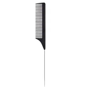 1 Pack Professional Carbon Steel Tail Combs Heat Resistant with Metal Pick, Anti Static Black Styling Tail Hair Comb Fine Teeth, Metal Pintail Teasing Comb Brush