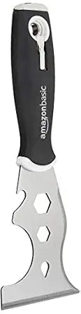 Amazon Basics 14-IN-1 Soft Grip Painters Tool with Hammer End, Paint Scraper, Nail Puller, Roller Cleaner, 3", Black