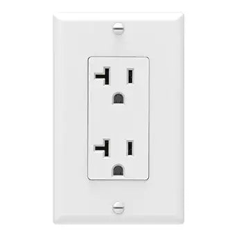 ThunderWay 20 Amp Heavy Duty Decorator Receptacle Outlet with Wall Plate, Non-Tamper-Resistant, Self-Grounding, 5-20R, 2-Pole, 3-Wire Grounding, UL Listed, White (1 Pack)