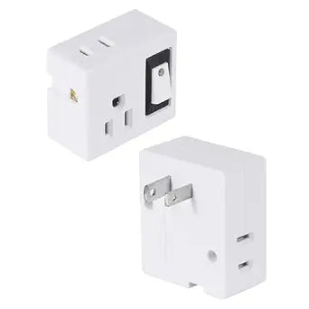 SYCON 3 Outlet Wall Adapter with a Power Switch,2-Prong to 3-Prong Wall Plug or Travel Home Hotel Office-White - 2 Pack