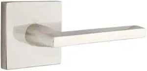 EMTEK Square Rosette Privacy Set with Matching Finish Helios Lever - Choice of Left/Right Handing and 7 Finishes - 5210HLOLHUS15 - Left Handed (LH) - Satin Nickel (US15)