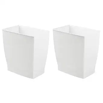 iDesign Small Plastic Bathroom Trash Can, Slim Rectangle Garbage Bin for Bedroom, Office, Dorm, 2-Pack, White