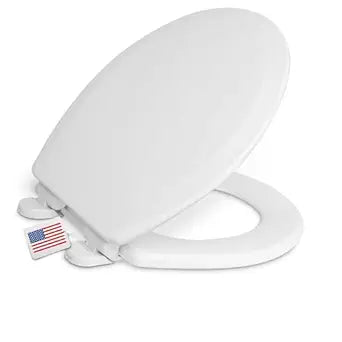 Centoco Round Toilet Seat, Heavy-Duty Wood Core with Plastic Scratch-Resistant Finish, Soft Close, Made in the USA, DSAMAZ7SC-001, White