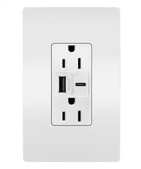 Legrand 15 Amp Weather Resistant Outlet 6A USB Type A/C White 1 Pack