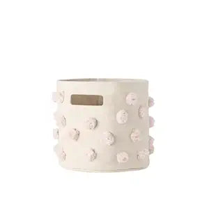 PEHR Pom Pom Basket, Pint (Blush) | 100% Cotton Canvas Storage for Nursery, Playroom & Home | Decorative Organizer | 10D x 9H