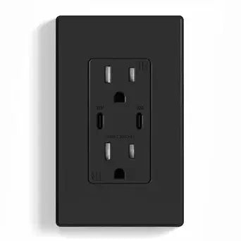 ELEGRP USB Outlet Receptacle, 30W Fast Charge & Power Delivery USB C Wall Outlet, 15 Amp Wall Outlet with USB C Ports, Tamper Resistant, UL Listed, Wall Plate Included, 1 Pack, Matte Black