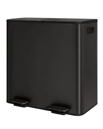 GarveeHome 2 x 10.6 gal (2 x 40 L) Double Kitchen Trash Can, Stainless Steel Large Trash Can w/Soft-Close Lid & Recycle Bin Combo, Step-on Metal Garbage Cans, PP Inner Buckets, Liner Rim, Black