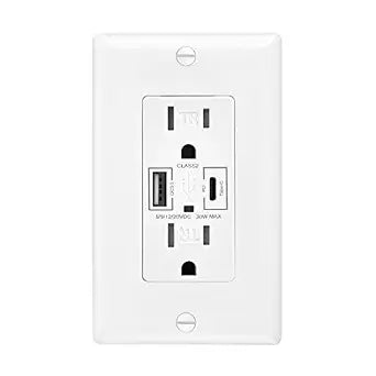 Maxxima 15A USB Wall Outlet Receptacle, 30W Power Delivery QC 3.0, Type C/A