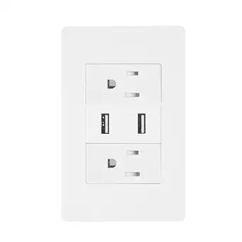 USB Outlets, 10 Amp Wall Outlet with USB Ports,Dual USB Multi-PortTamper-Proof sockets, Including wall Panels, Ul CertificationMatte White