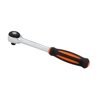 Groz Dual Drive Ratchet Handle, 1/2" Drive, 52-Tooth, 11-13/32" Length, 377 ft-lb Torque, Chrome Vanadium with Chrome Moly Square Drive, Twist-Action for Tight Spaces (40311)