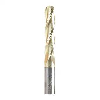Amana Tool Up Cut Spiral CNC Router Bits for 2D/3D Carving, ZrN Coated, 46495, 0.10 Deg Straight Angle Ball Tip 1/2 D x 1/4 R x 2-1/4 x 1/2 Shk x 3 Fl