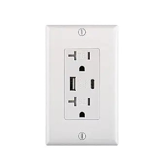 Wengart 20 Amp USB Wall Outlet, 4.2A 21W High Speed USB C and USB A Charger Ports, Heavy Duty Tamper-Resistant (TR) Duplex T-Slot Receptacle, ETL Listed for Kitchen & Garage, Wall Plate, White