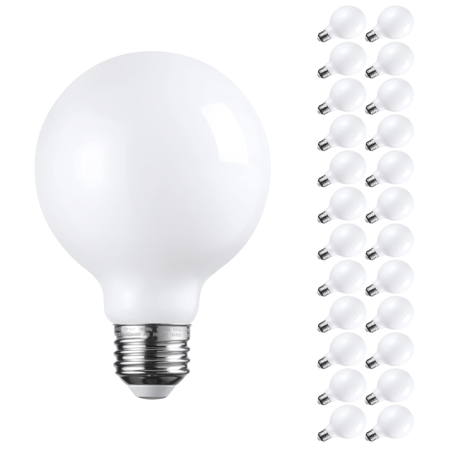 24 Pack G25 LED Light Bulbs Dimmable, Round Frosted Vanity Light Bulb for Bathroom, 4.5W(60W Eqv.), 500lm, E26 Base, 4000K Cool White