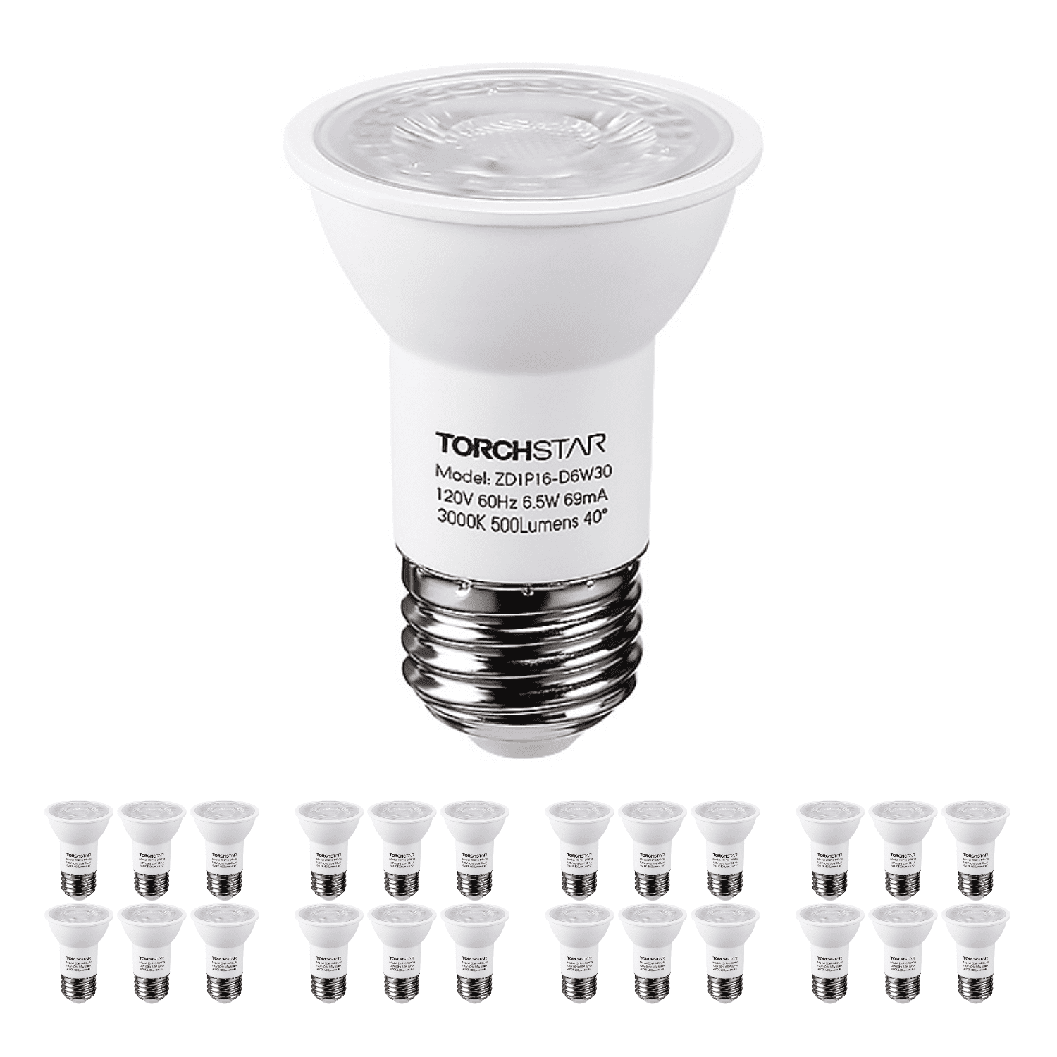 24 Pack LED PAR16 Spot Light Bulbs, 6.5W(50W Eqv.) 500lm E26 Medium Base Dimmable Spotlight, 40Â° Beam Angle, UL Listed Track Light Bulb, 3000K Warm White