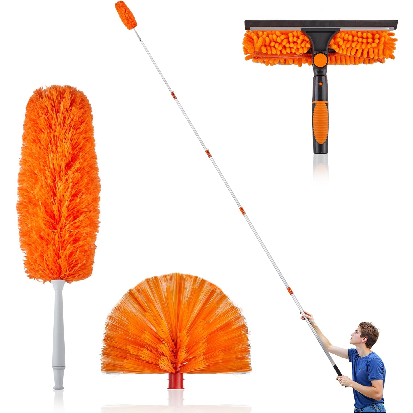 4-24ft Telescopic Pole, 3/4" Universal Thread, Rust-Proof Aluminum, for Painting, Cleaning, Dustersï¼ˆNO Brush Headï¼‰