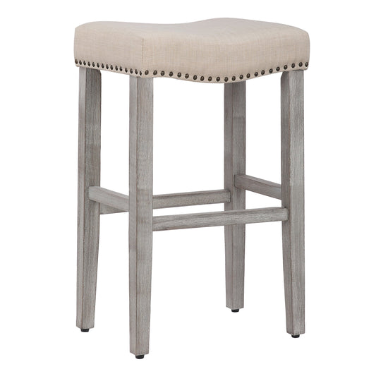 29" Inch Upholstered Backless Saddle Seat Counter Stool, Antique Gray/Beige