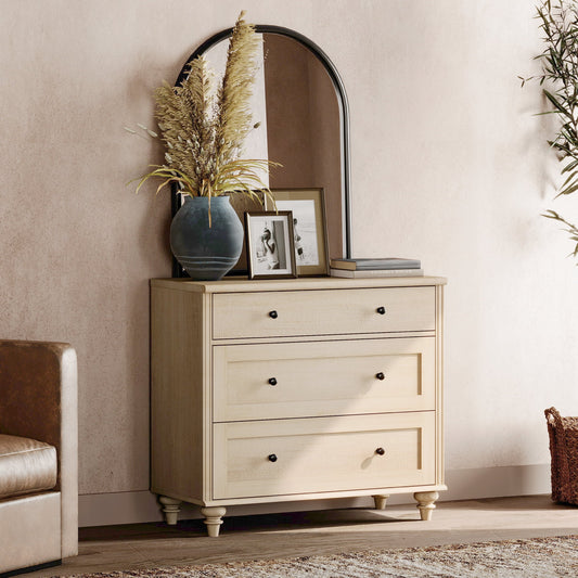 3-Drawer Beige Dresser, Modern Wooden Cabinet for Bedroom Nursery Hallway