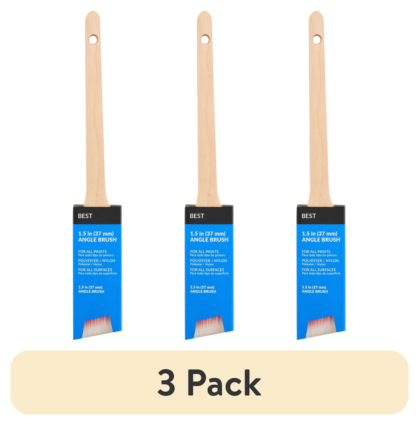 (3 pack) BEST 1.5" Polyester-Nylon Angle Brush
