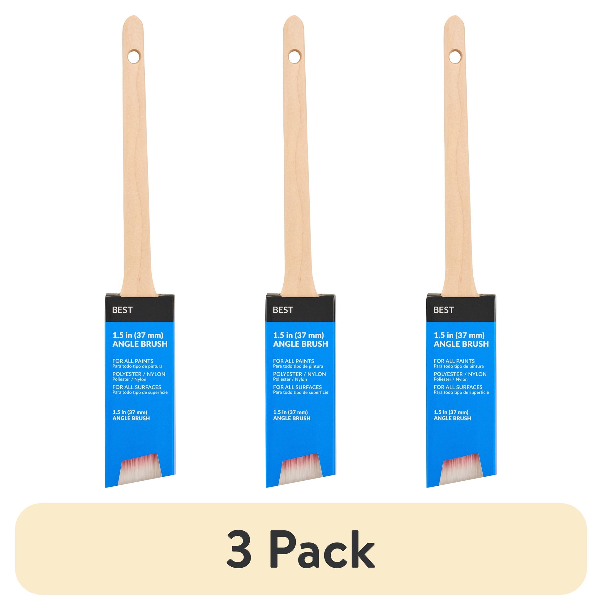 (3 pack) BEST 1.5" Polyester-Nylon Angle Brush