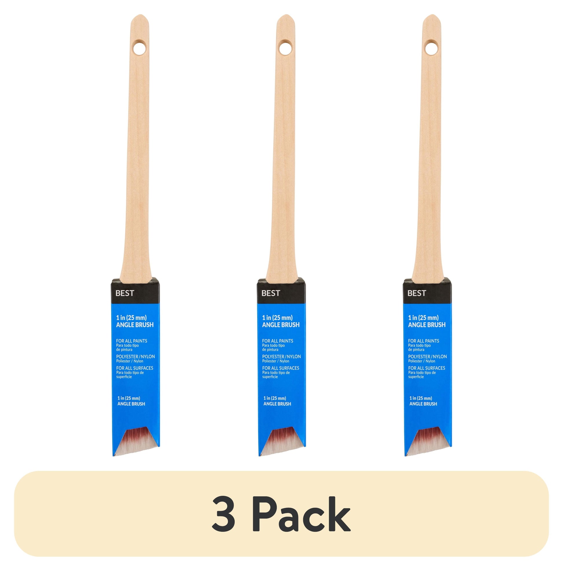 (3 pack) BEST 1" Polyester-Nylon Thin Angle Brush