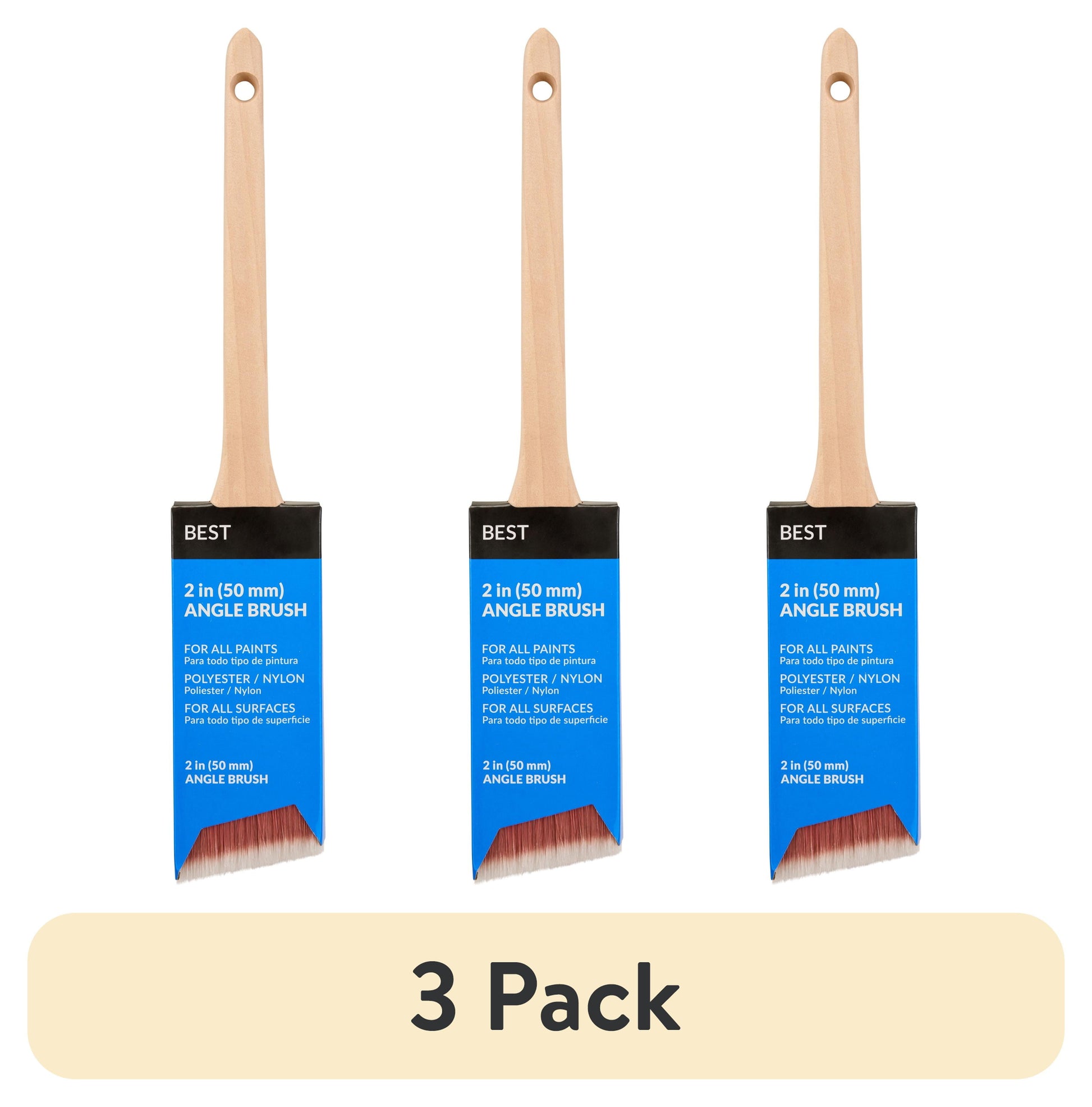 (3 pack) BEST 2" Polyester-Nylon Angle Brush