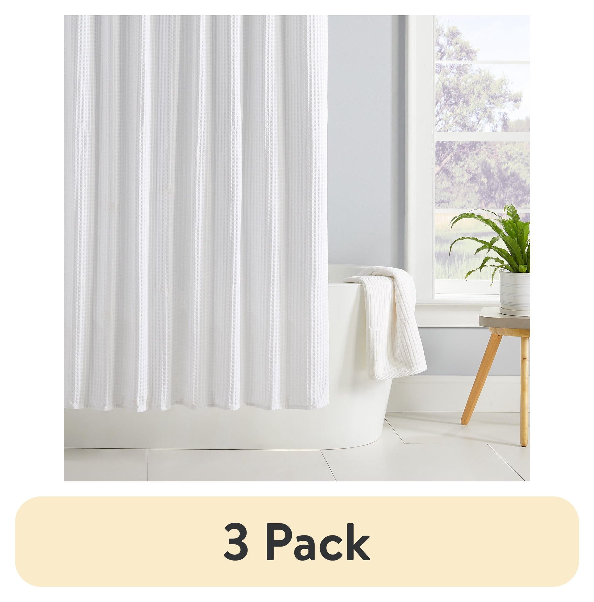 (3 pack) Better Homes & Gardens Chunky Waffle Weave Fabric Shower Curtain 72" x 72"