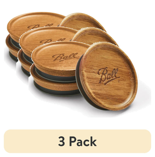 (2 pack) Ball 3-Pack Wood Mason Jar Lids - Wide Mouth, One-Piece Reusable Wide Mouth Canning Jar Lids for Pantry Storage and Gifting, Fits Ball Wide Mouth Mason Jars