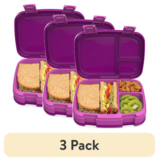 (3 pack) Bentgo Fresh â€“ Leak-Proof, Versatile 4-Compartment Bento-Style Lunch Box with Removable Divider, Portion-Controlled Meals for Teens and Adults On-The-Go â€“ BPA-Free, Food-Safe Materials (Purple)