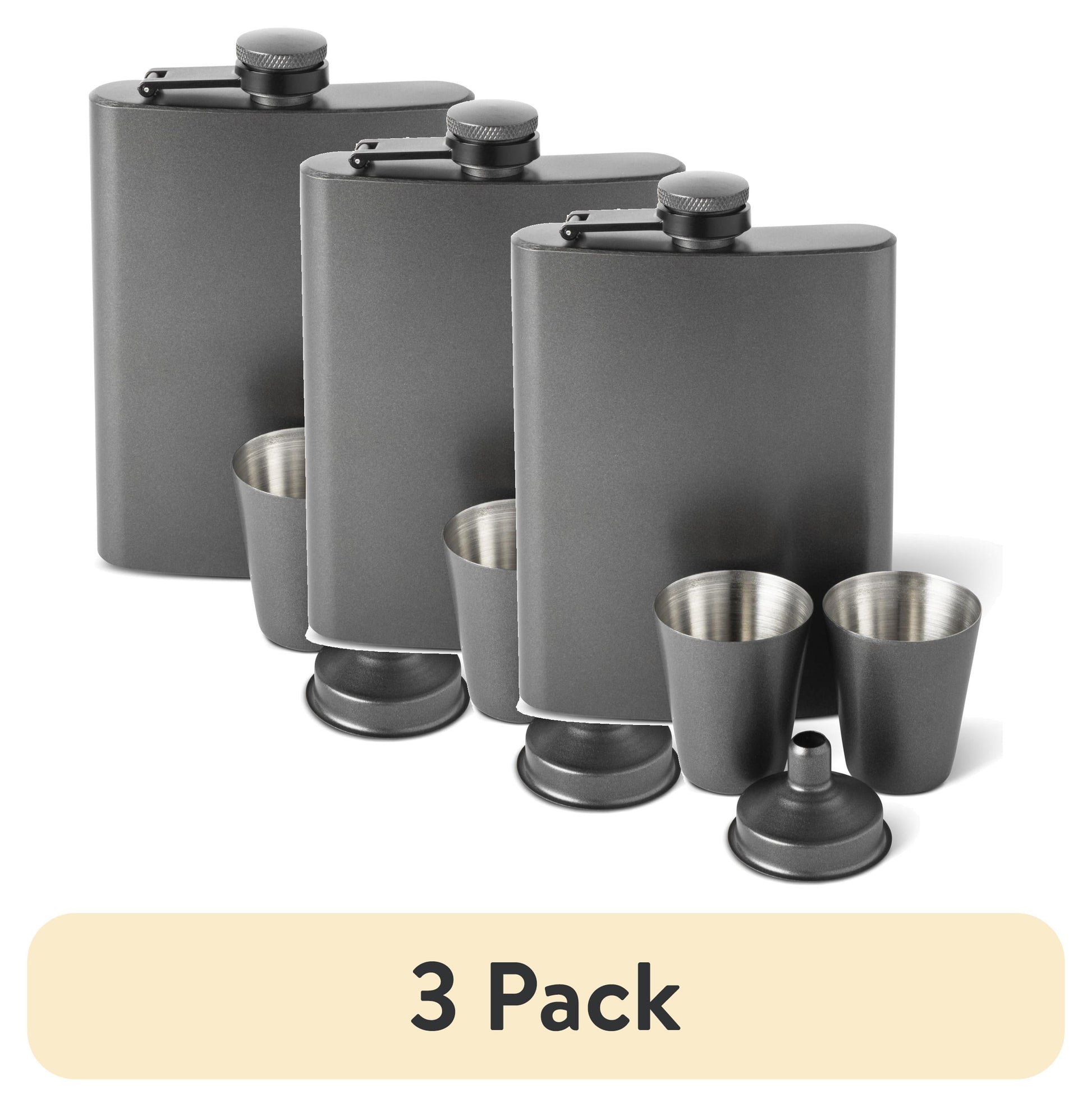 (3 pack) Better Homes & Gardens Flask Set with Shot Glasses and Funnel