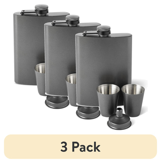 (3 pack) Better Homes & Gardens Flask Set with Shot Glasses and Funnel