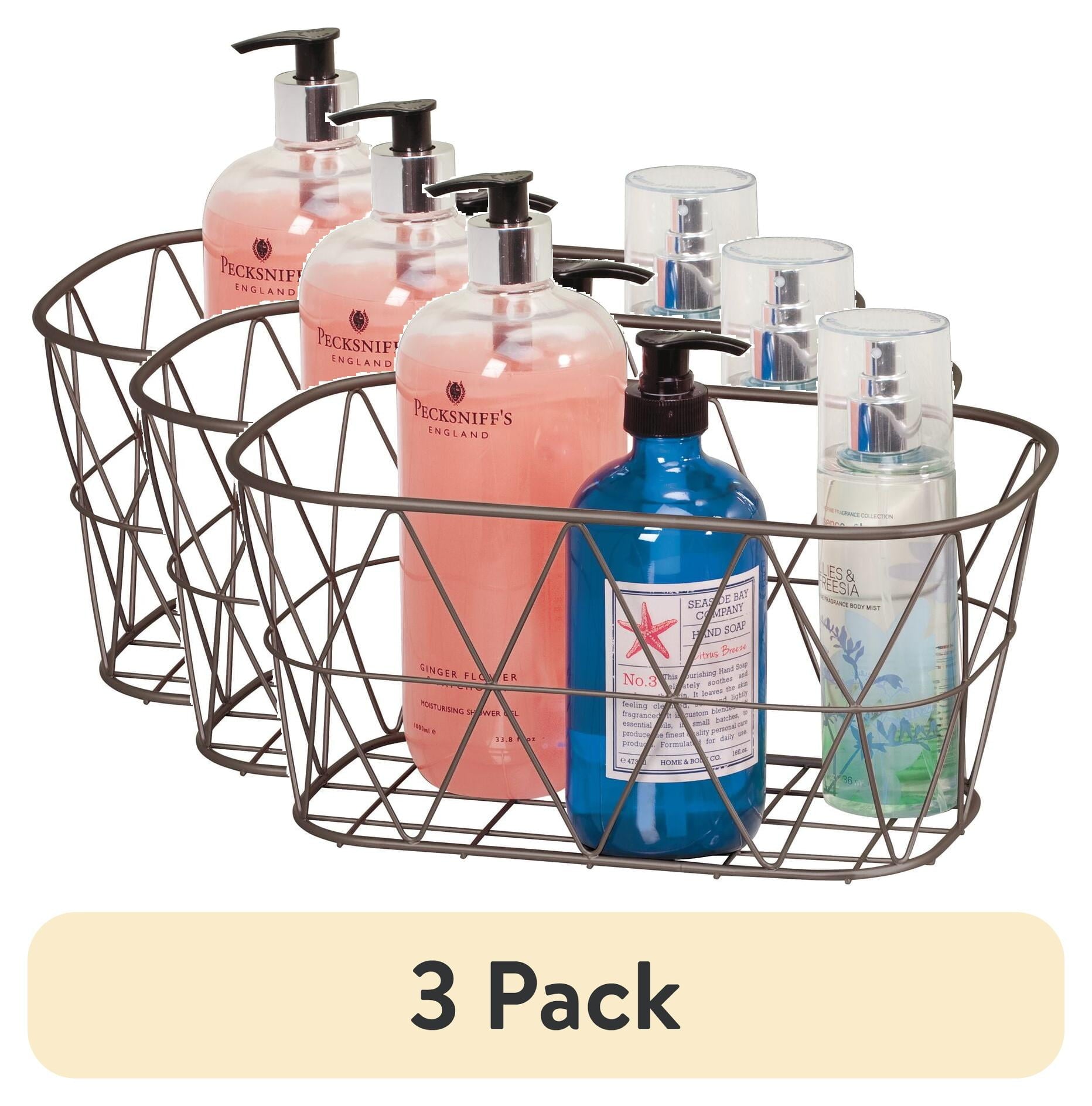 (3 pack) Better Homes & Gardens Small Bathroom Steel Wire Storage Basket, Bronze