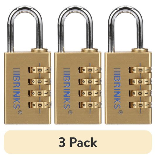 (3 pack) Brinks Solid Brass 30mm Resettable Combination Padlock with 1 3/16in Shackle