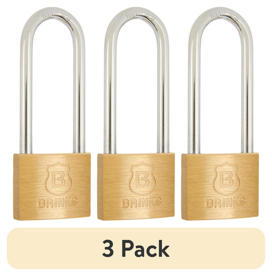 (3 pack) Brink's 40mm Long Shackle Solid Brass Padlock