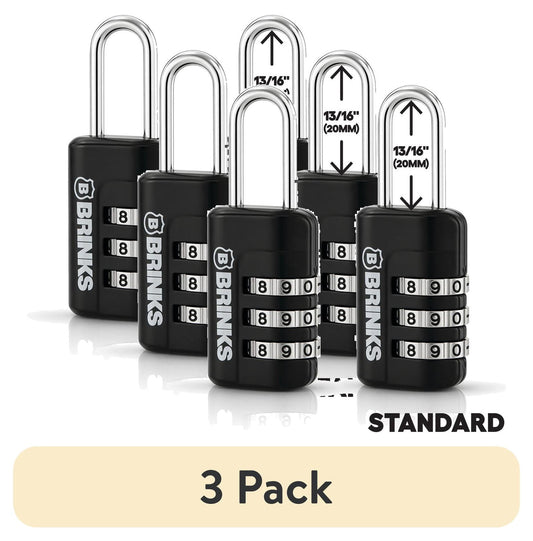 (3 pack) Brinks Zinc Diecast 22mm Combination Sport Padlock with 13/16in Shackle, 2 pack