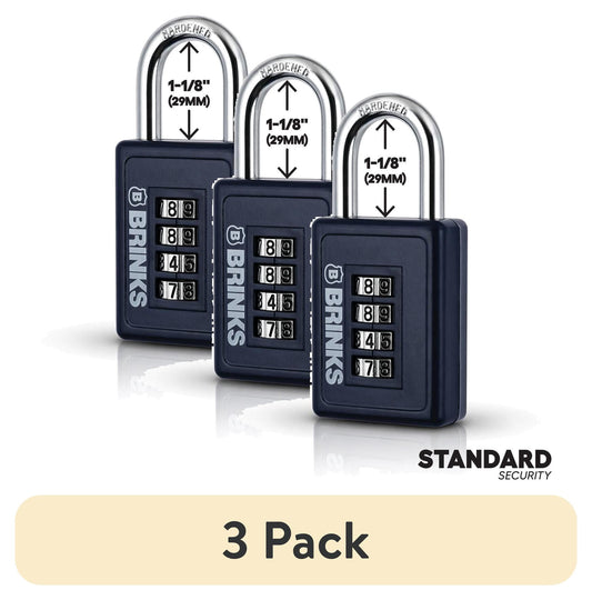 (3 pack) Brinks Zinc Diecast 40mm Combination Sport Padlock with 1 3/16in Shackle