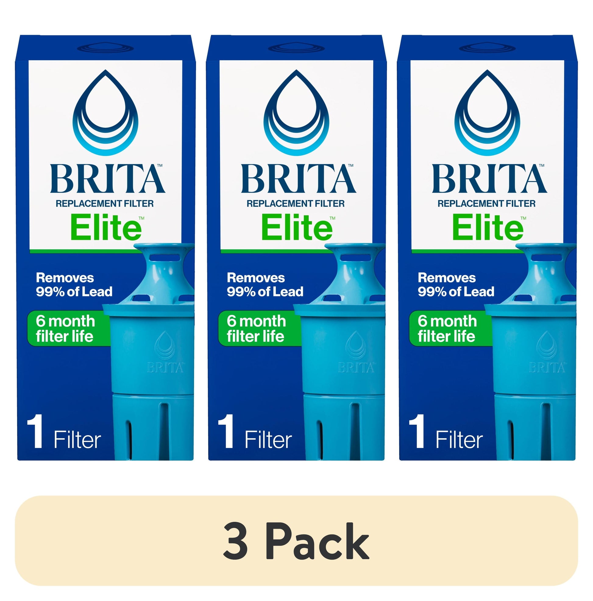 (3 pack) Brita Elite Water Filter Replacement, Reduces Lead - 1 Count