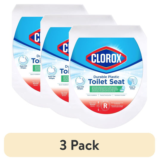 (3 pack) Clorox Antimicrobial Round Plastic Toilet Seat with Easy-off Hinges
