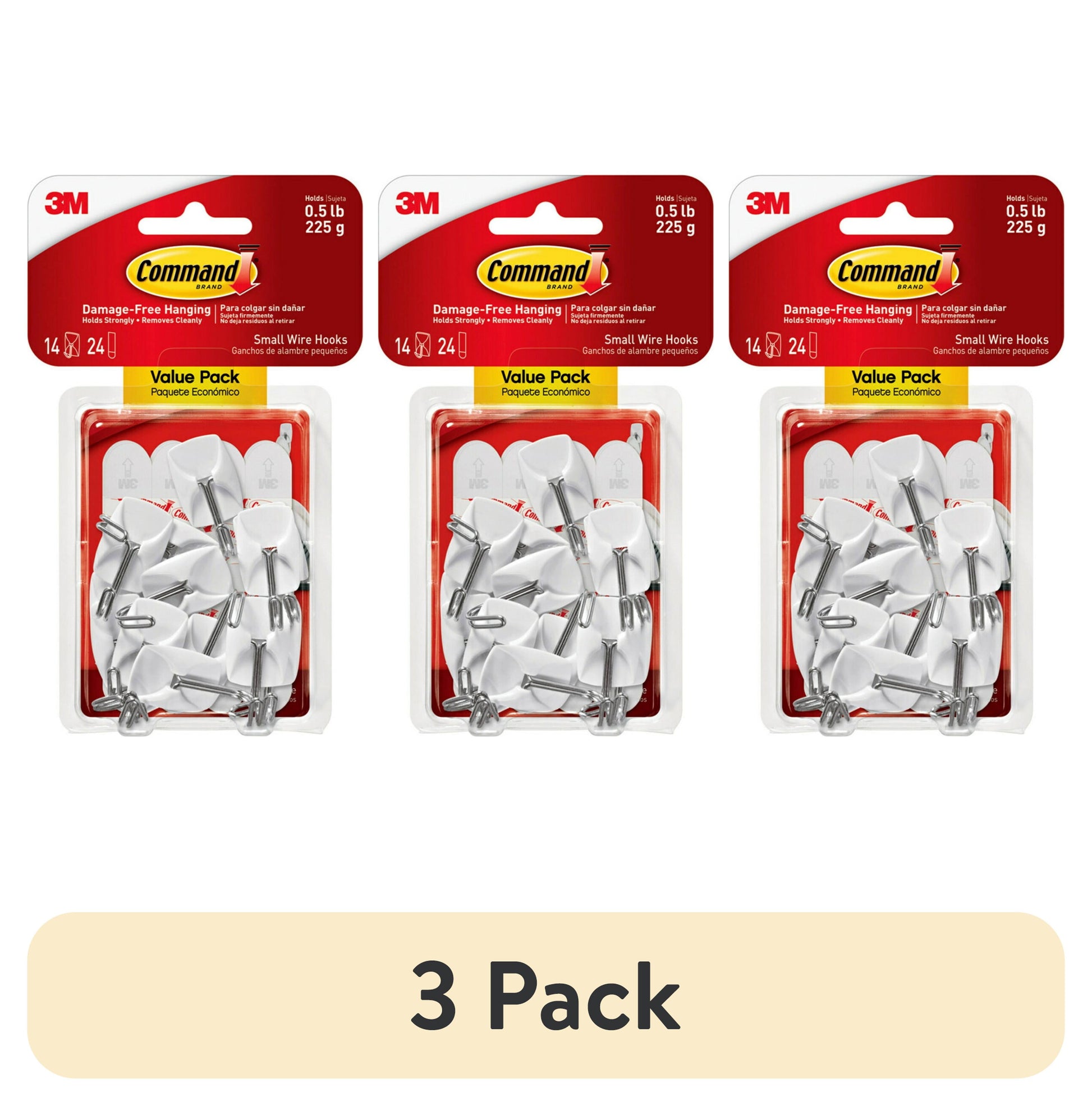 (3 pack) Command Small Wire Toggle Hooks, White, Damage Free Organizing, 14 Hooks and 24 Strips
