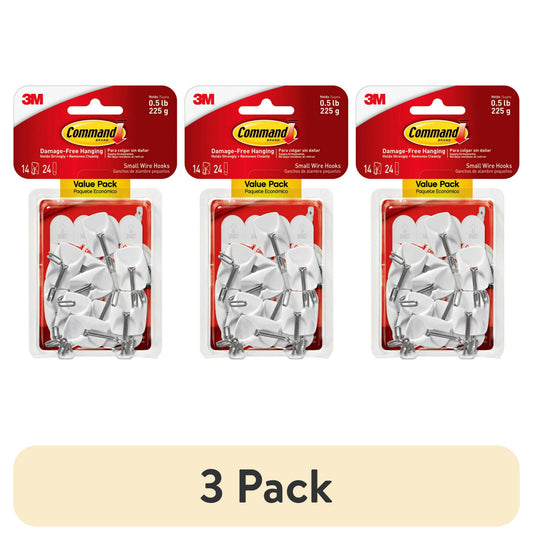 (3 pack) Command Small Wire Toggle Hooks, White, Damage Free Organizing, 14 Hooks and 24 Strips