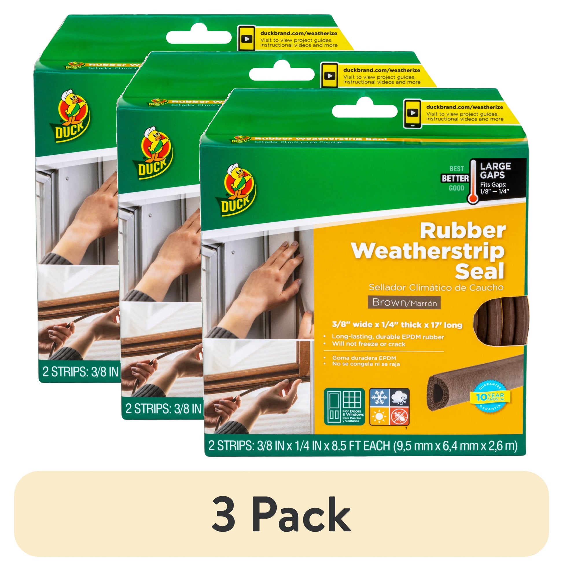 Duck Brand Heavy-Duty Rubber .38" x .25" x 17' Large Gap Weatherstrip Seal Brown