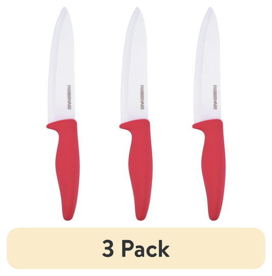 (3 pack) Farberware Professional 6-inch Ceramic Kitchen Chef Knife in Red
