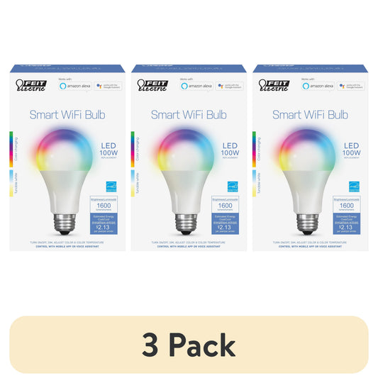 (3 pack) Feit Electric Smart LED 17.7 Watts (100 Watt Eq.) Color Changing/Tunable White Bulb, A21, E26, Dim