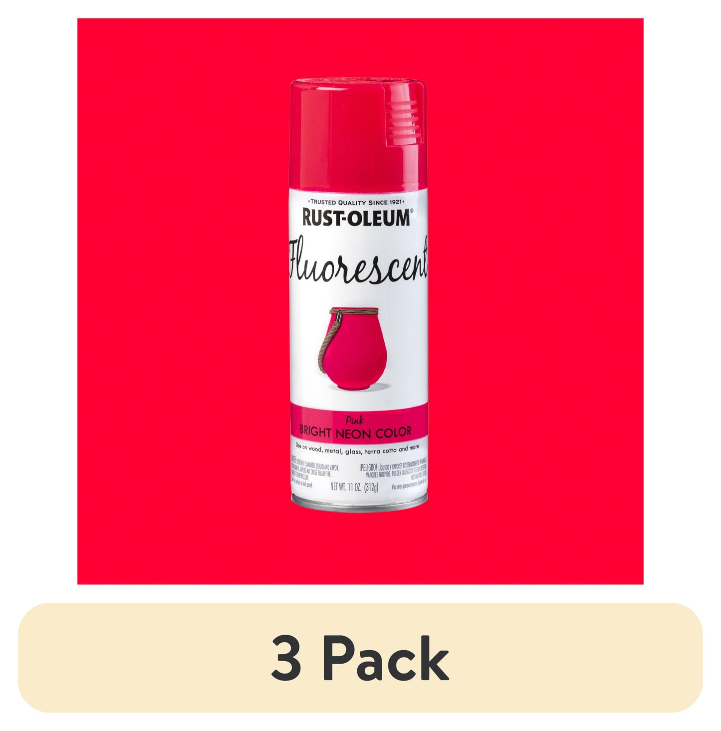 (3 pack) Pink, Rust-Oleum Fluorescent Spray Paint-342569, 11 oz