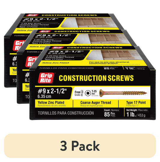 (3 pack) Grip-Rite #9 2-1/2 in. Star Drive Gold Construction Wood Screw 1Lb.