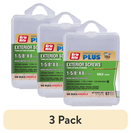 (3 pack) Grip-Rite PrimeGuard Plus #8 x 1-5/8 in. Gold Wood to Wood Deck Screw 67CT