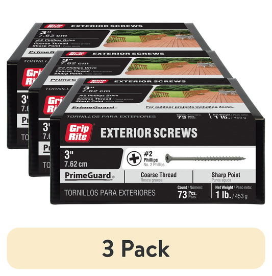 (3 pack) Grip-Rite Primeguard Ten #8 x 3 in. Wood to Wood Deck Screw 1 lb.