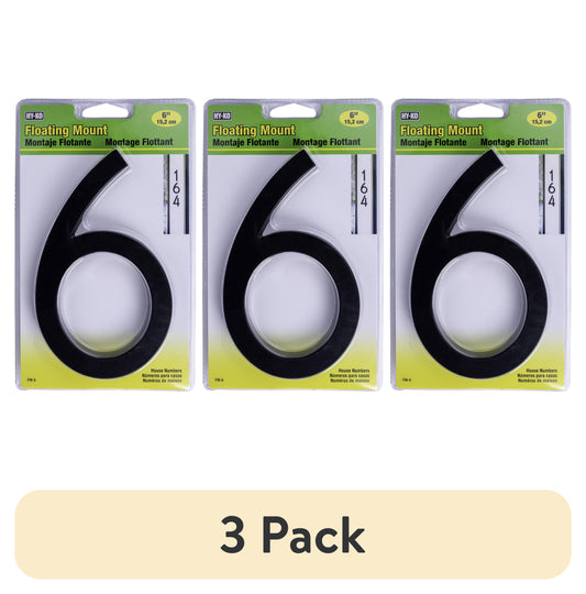 (3 pack) HY-KO 6" Black Floating Mount House Number 6