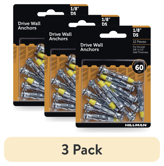 Hillman Drywall Anchor Screws, 1/8" x DS, Steel, Zinc, Corrosion Resistant, 60 lbs, Silver, 12 sets
