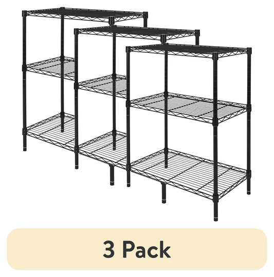 (3 pack) Hyper Tough 3-Tier Multipurpose Wire Shelving Rack, Black, 750 lbs Capacity